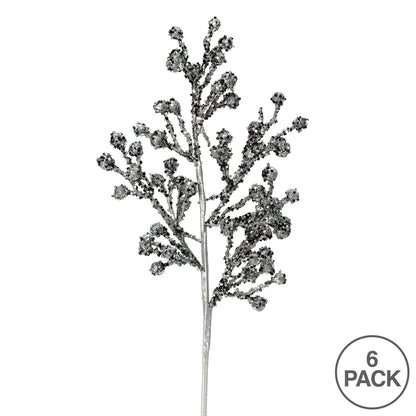 Vickerman 17" Pewter Glitter BerryArtificial Christmas Spray. Includes 6 sprays per pack.