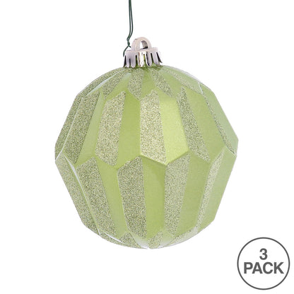 Vickerman 5" Celadon Glitter Faceted Ball Ornament 3 per Bag