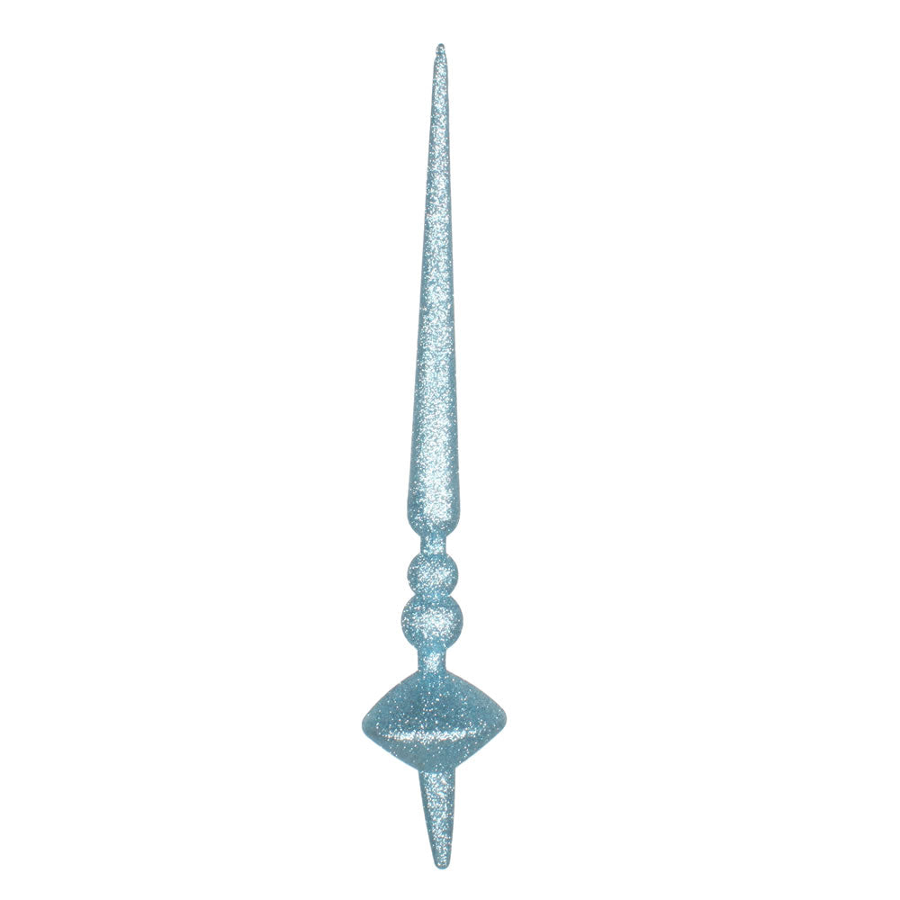 Vickerman 18" Baby Blue Glitter Cupola Finial. This long finial ornament adds depth and texture to any holiday decorating project. Made with shatterproof plastic.