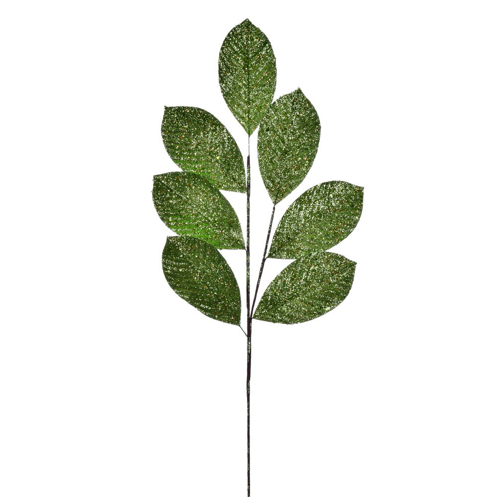 Vickerman 27" Artificial Lime Glitter Leaf Christmas Spray 4 per bag