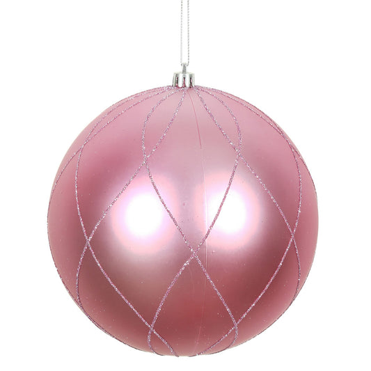 Vickerman 4" Pink Matte and Glitter Swirl Ball Ornament 4 per Box