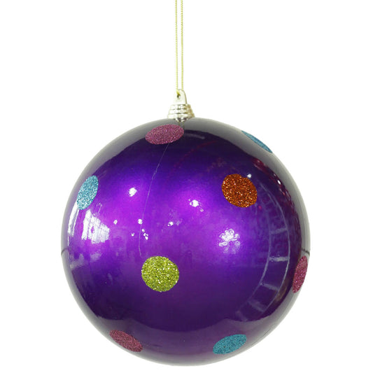 Vickerman 5.5" Purple Candy Finish Ball Christmas Ornament with Multi-Colored Polka Dots