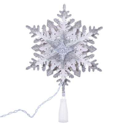 Vickerman 20 Light x 13.5" LED Silver-White Snowflake Tree Top with Warm White LED Mini Lights.