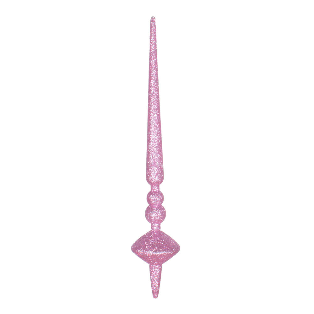 Vickerman 12" Pink Glitter Cupola Finial. This long finial ornament adds depth and texture to any holiday decorating project. Made with shatterproof plastic. Includes 3 pieces per bag.