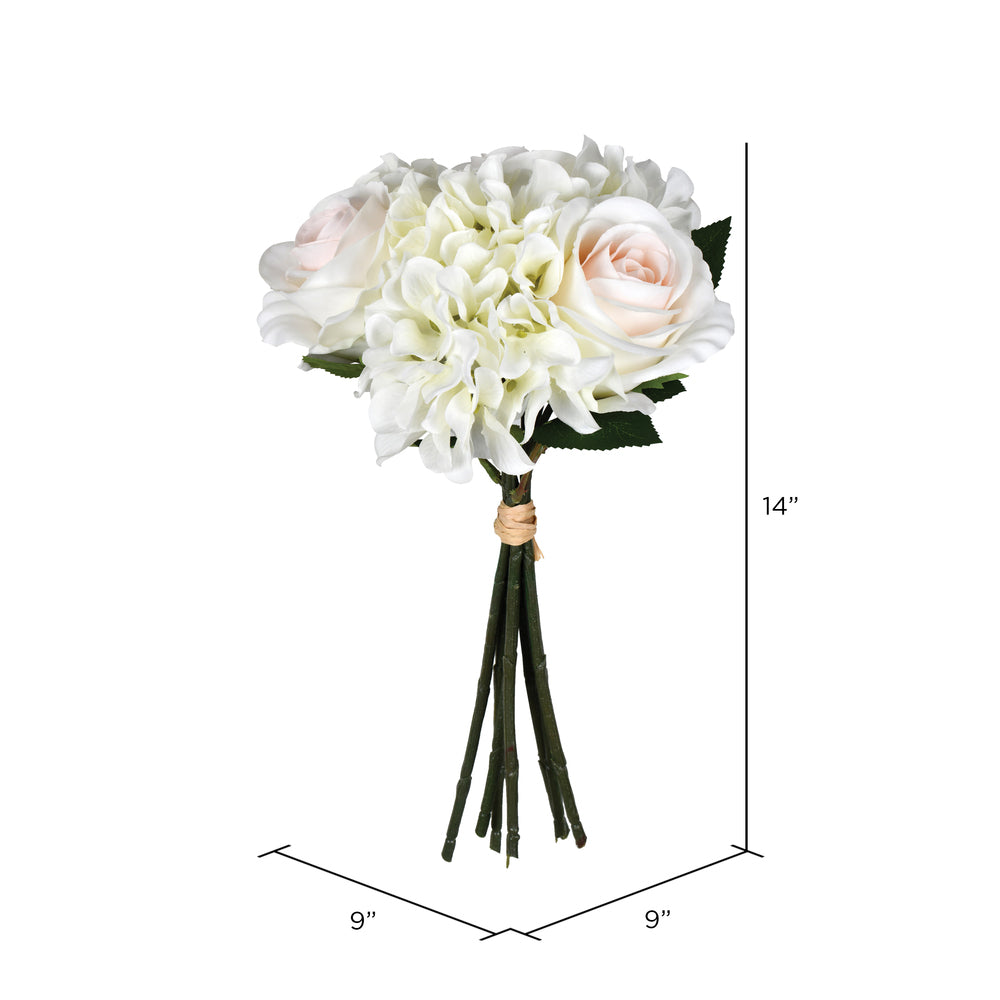 Vickerman 14" Artificial White Rose and Hydrangea Bundle.