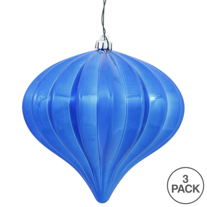 Vickerman 5.7" Blue Shiny Onion Christmas Ornament UV treated Set of 3