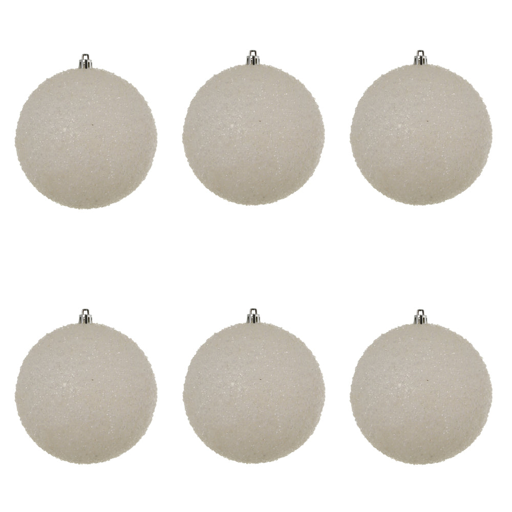 Vickerman 4.75" White Beaded Ball Ornament 6 per Bag