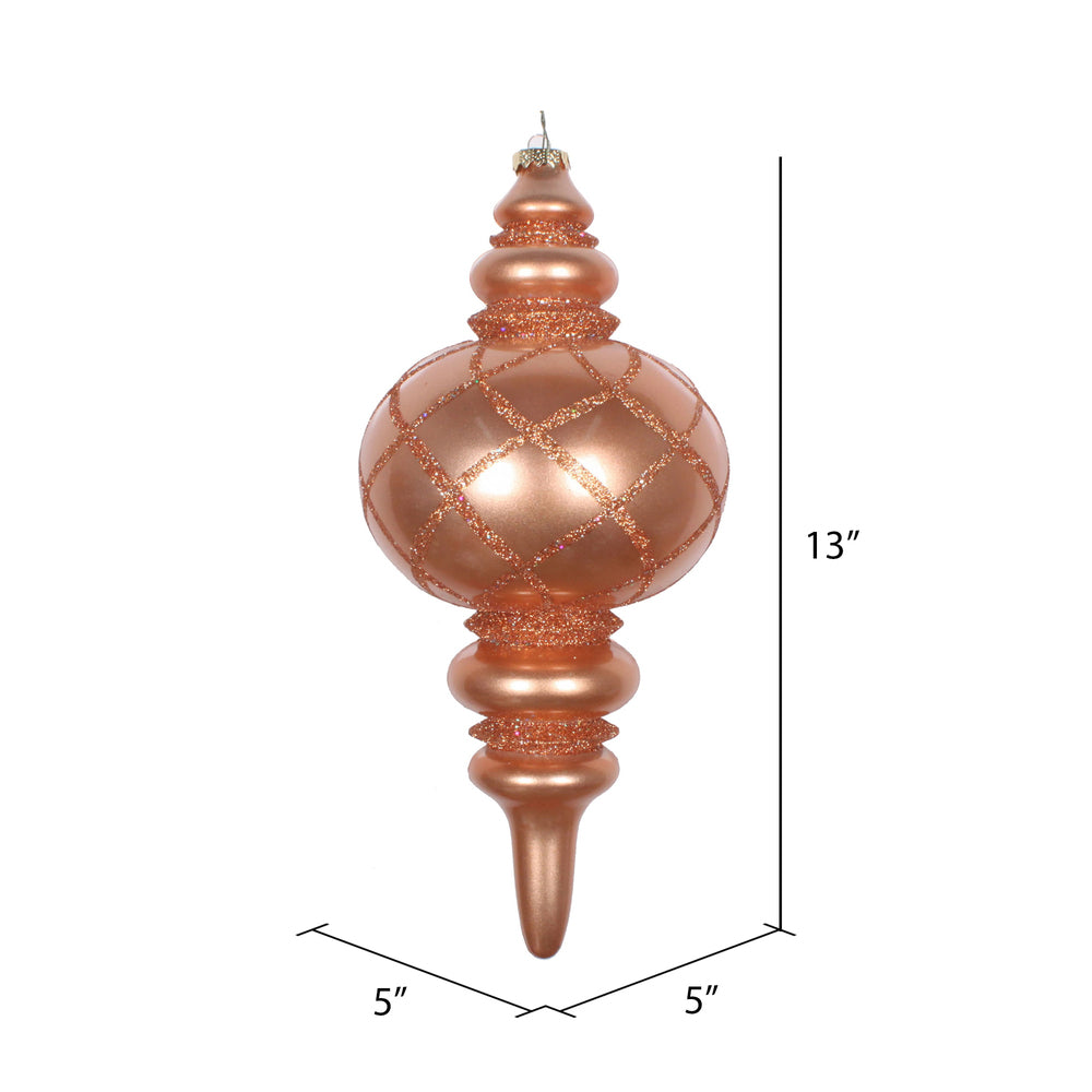 Vickerman 13" Rose Gold Candy Finish Net Top Finial Ornament with Glitter Accents