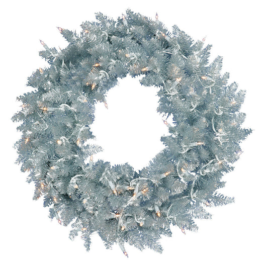 Vickerman 30" Silver Fir Artificial Christmas Wreath Clear Dura-lit Incandescent Mini Lights