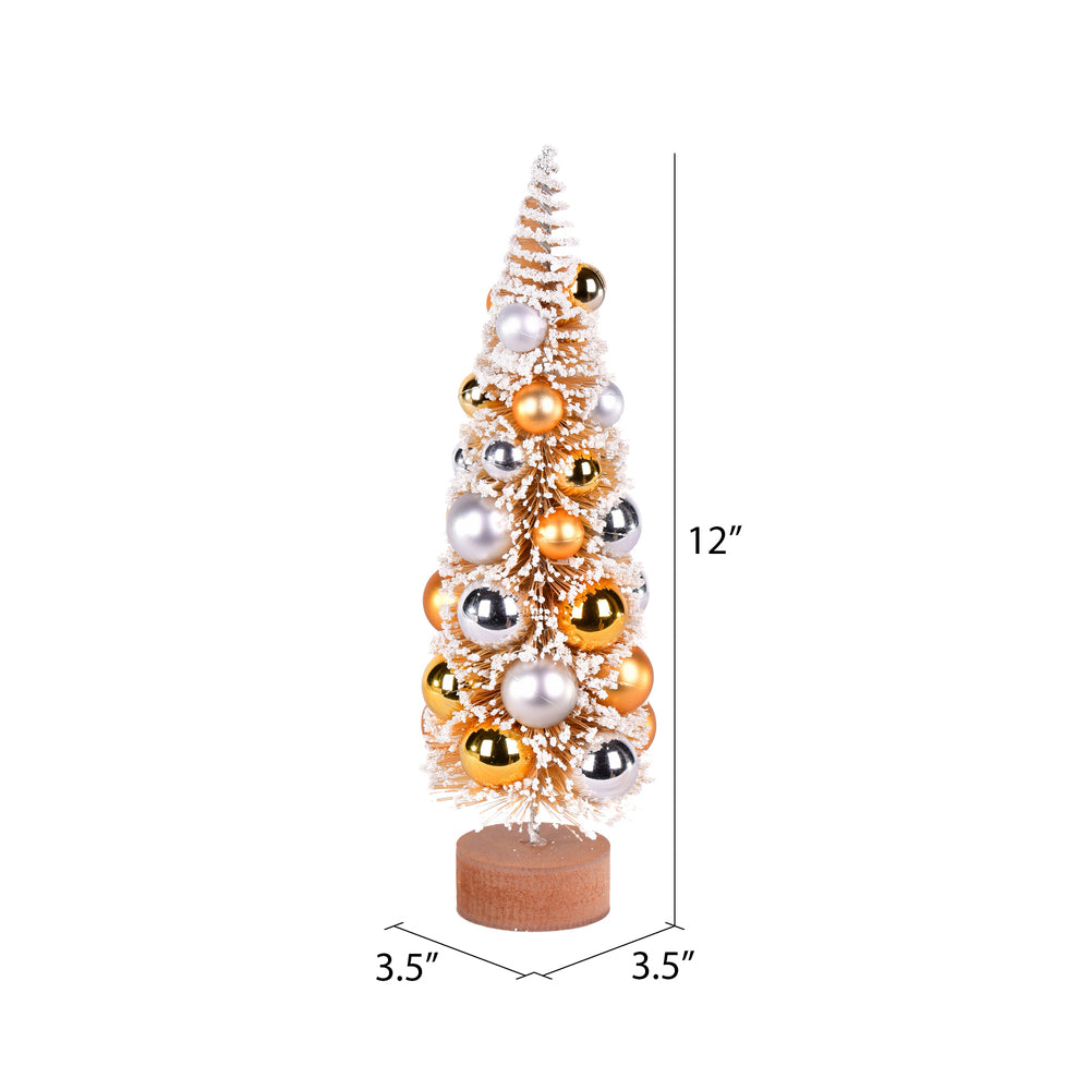 Vickerman 12" Vintage Tabletop Frosted Gold Artificial Christmas Tree Gold Silver Ornament.