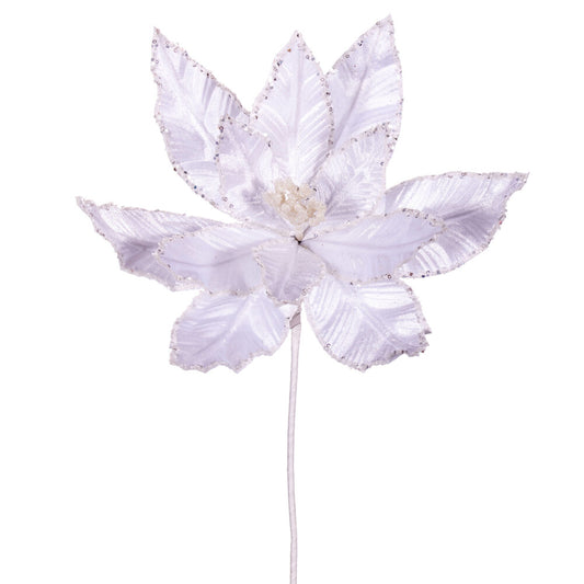 Vickerman 24" White Velvet Sequin Trim Poinsettia 3 per bag.