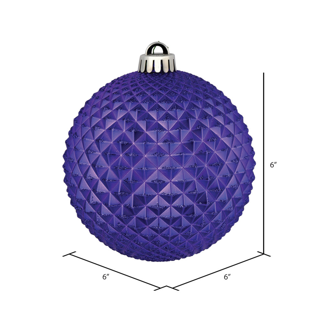 Vickerman 6" Purple Durian Glitter Ball Ornament 4 per Bag