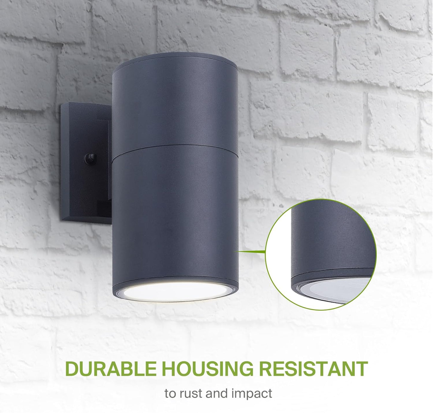 ASD Lighting BULB Round Outdoor Wall Cylinder, Up Or Downlight Fixture, 120V, 6.44Wide, 50°, 60W Max, Black Finish, 2 Pack
