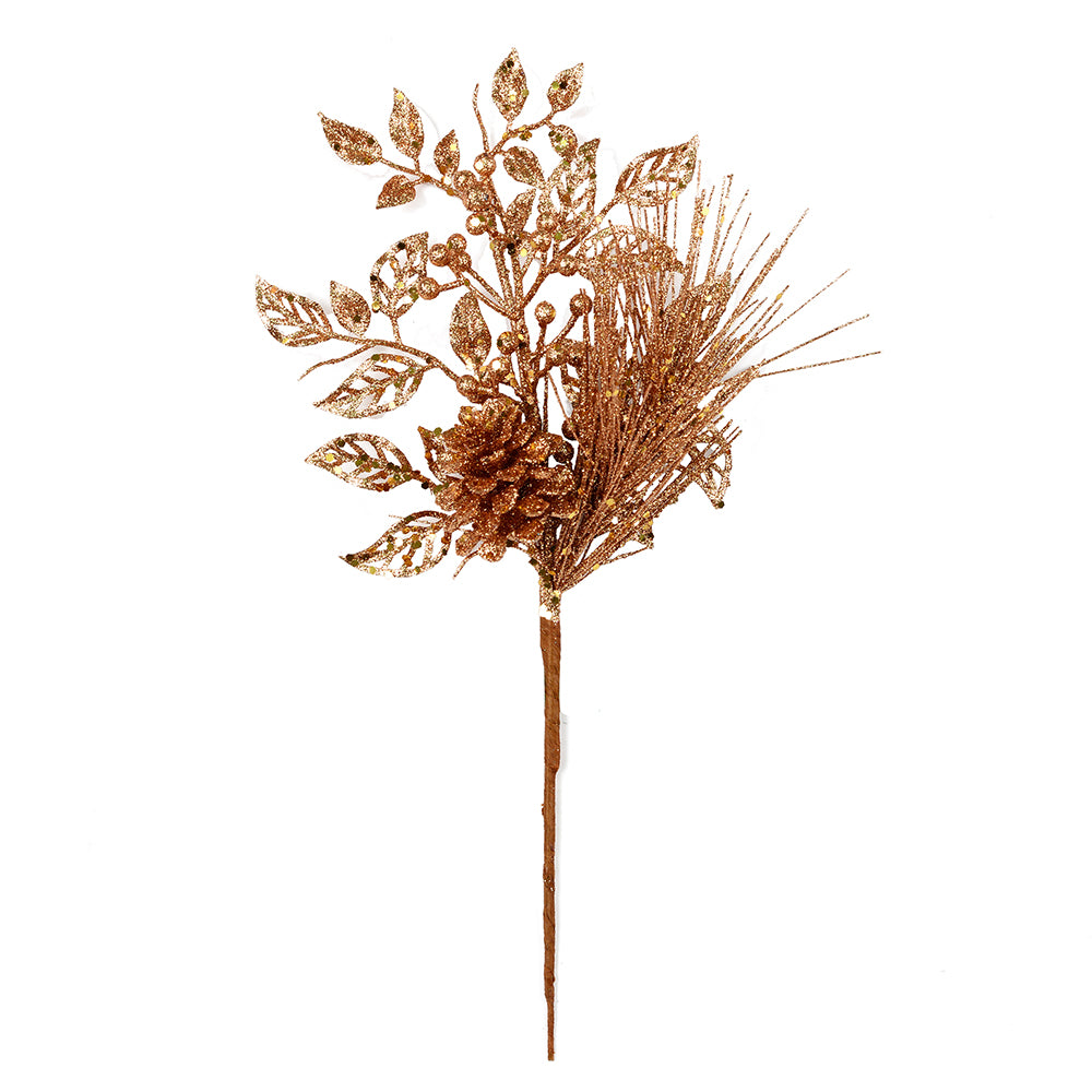 Vickerman 10" Honey Gold Pinecone Glitter Leaf Artificial Christmas Pick 12 per Bag