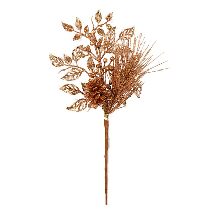 Vickerman 10" Honey Gold Pinecone Glitter Leaf Artificial Christmas Pick 12 per Bag