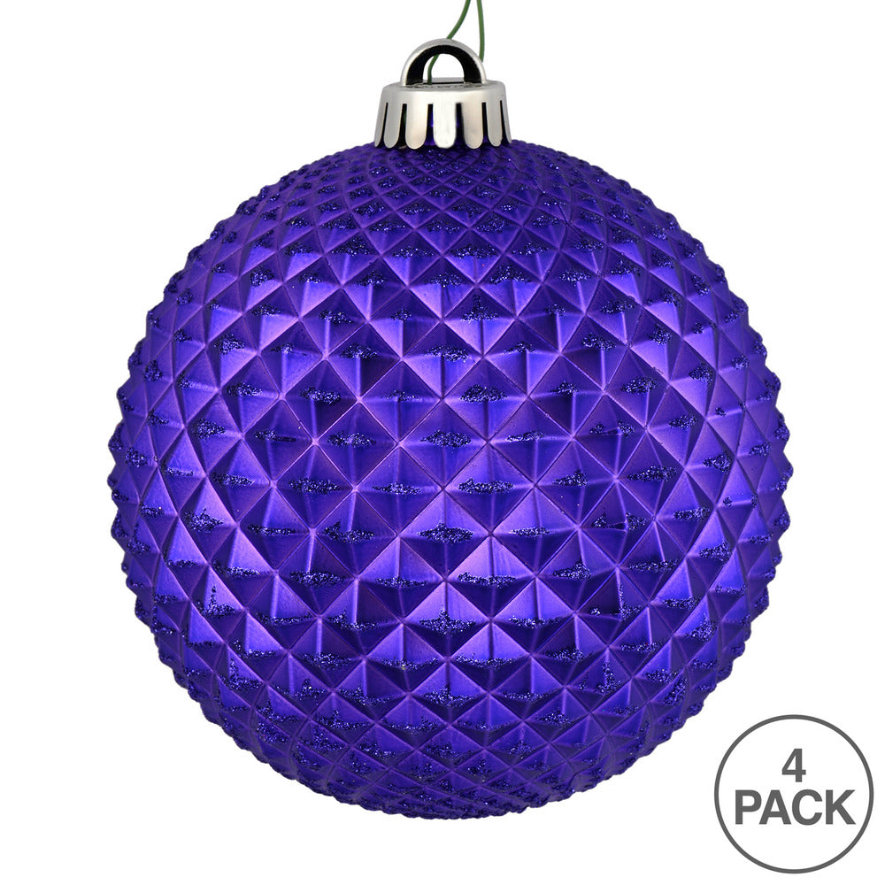 Vickerman 6" Purple Durian Glitter Ball Ornament 4 per Bag