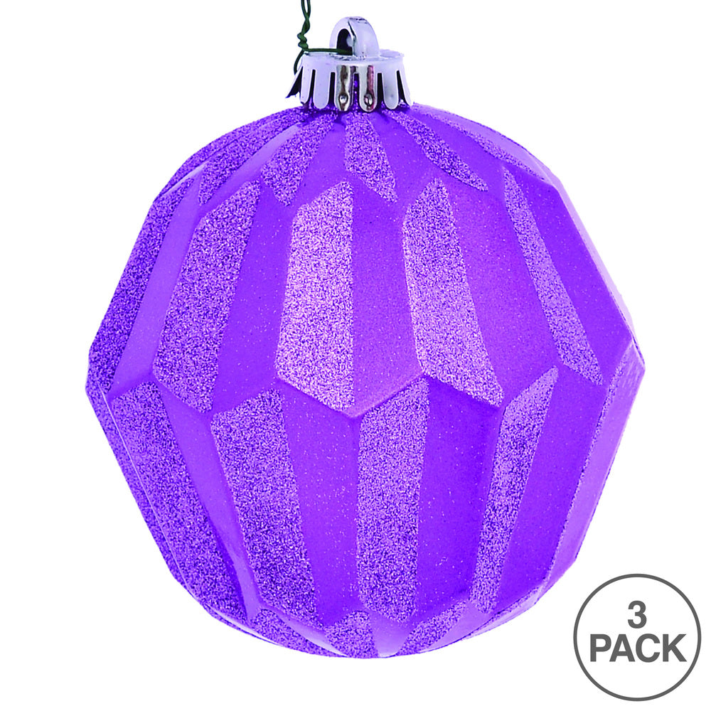 Vickerman 5" Orchid Glitter Faceted Ball Ornament 3 per Bag