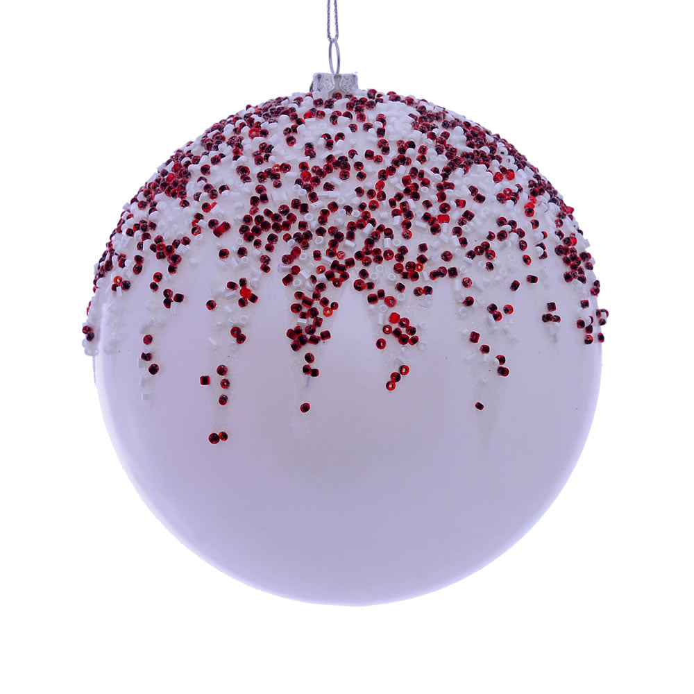 Vickerman 4.75" White Beaded Candy Finish Ornament 2 per Bag
