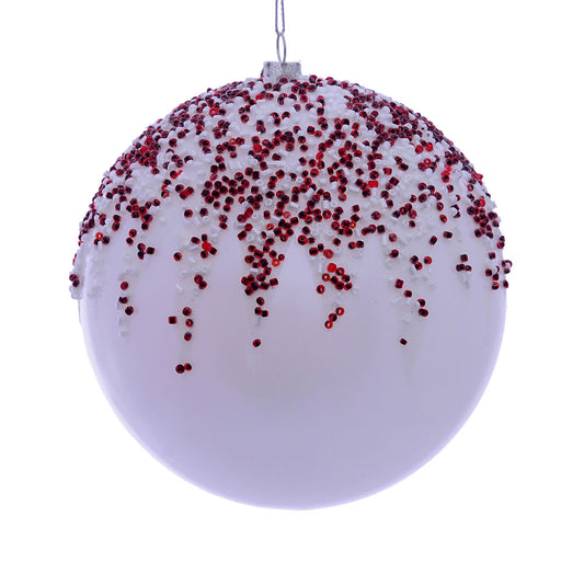 Vickerman 4.75" White Beaded Candy Finish Ornament 2 per Bag