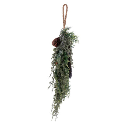 Vickerman 18" Artificial Snow Cedar Hanging Wreath with Pinecones
