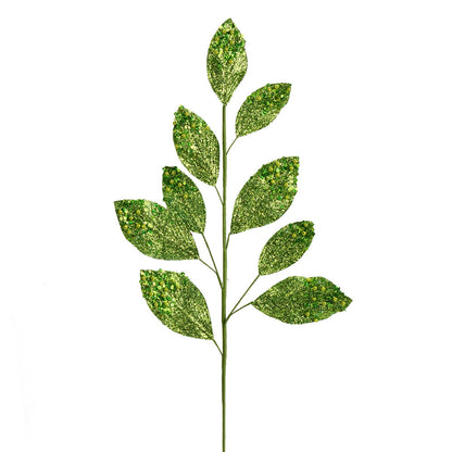 Vickerman 29" Lime Glitter Leaf Artificial Christmas Spray. Includes 6 sprays per pack.