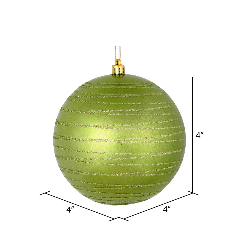 Vickerman 4" Celadon Candy Finish Ball Ornament with Glitter Lines 4 per Bag