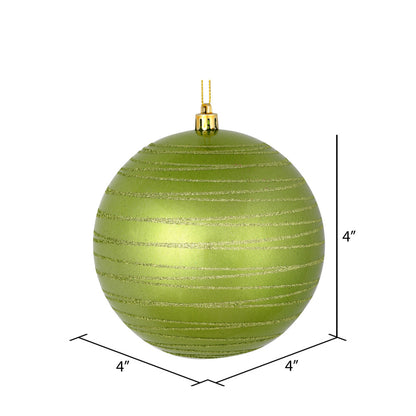 Vickerman 4" Celadon Candy Finish Ball Ornament with Glitter Lines 4 per Bag