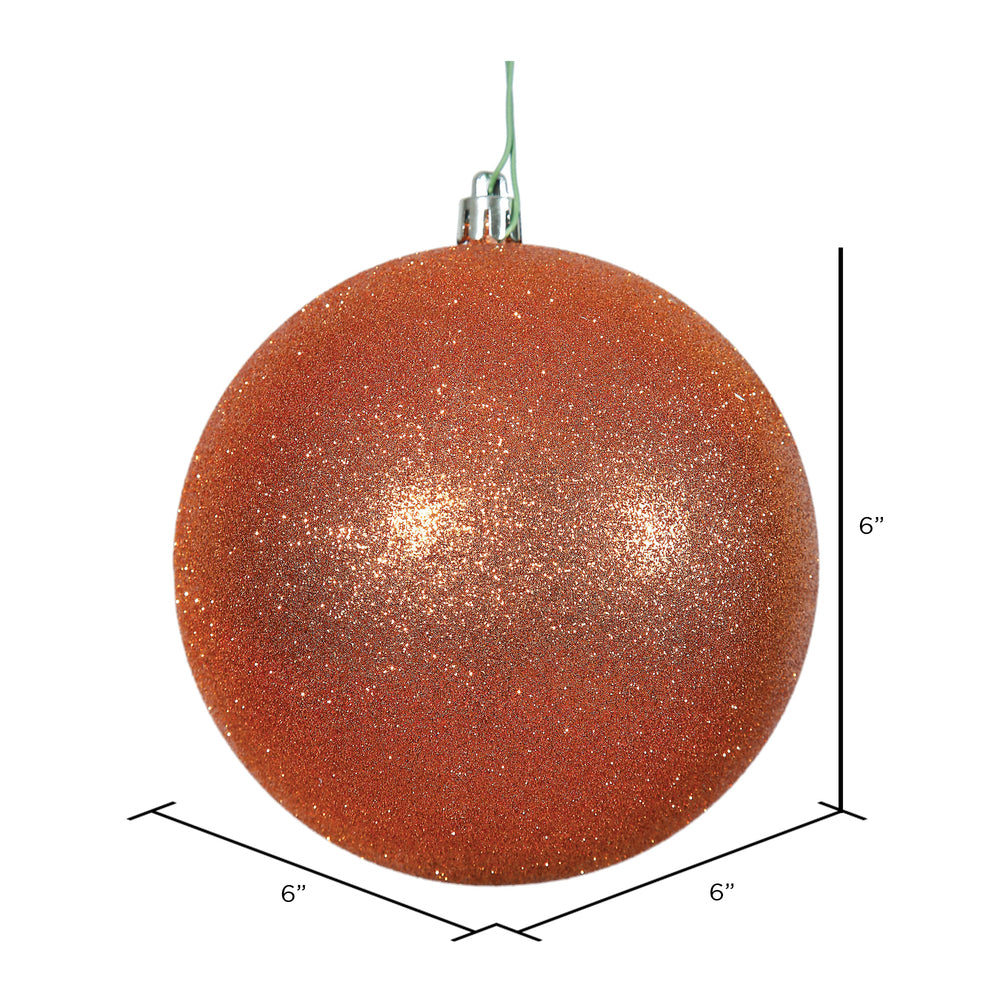 Vickerman 6" Burnished Orange Glitter Ball Ornament 4 per Bag