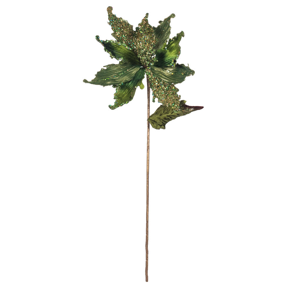 Vickerman 20" Green Pointed Pearl Poinsettia Artificial Christmas Stem Pack of 3