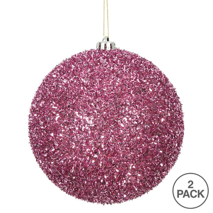 Vickerman 6" Pink Tinsel Ball Ornament 2 per Bag