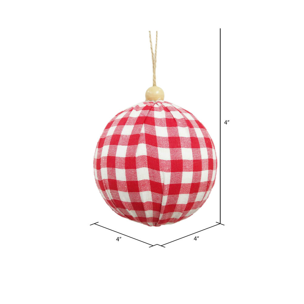 Vickerman 4" Red and White Plaid Cloth Ball Christmas Ornament 4 pieces per box