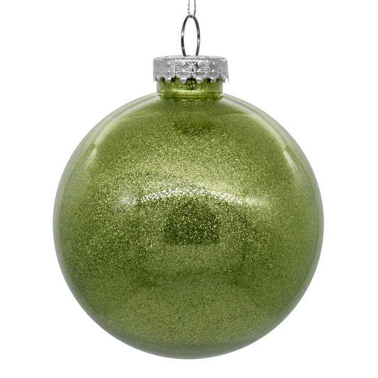 Vickerman 6" Clear Ball Christmas Ornament with Celadon Glitter Interior 4 Pieces per bag