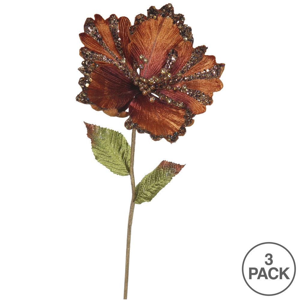 Vickerman 23" Chocolate Hibiscus Artificial Christmas Pick 3 per Bag