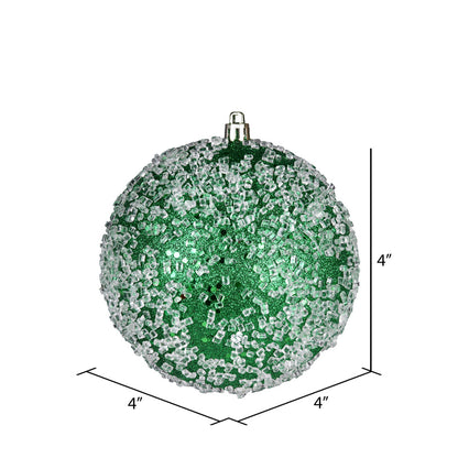 Vickerman 4" Green Glitter Hail Ball Ornament 6 per Bag