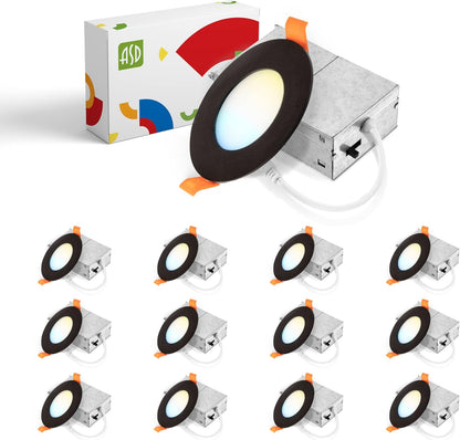 ASD Lighting LED Recessed Mini Panel Round 3inch 6W 120V Triac 2700/3000/3500/4000/5000K Black UL Energy Star 12 pack