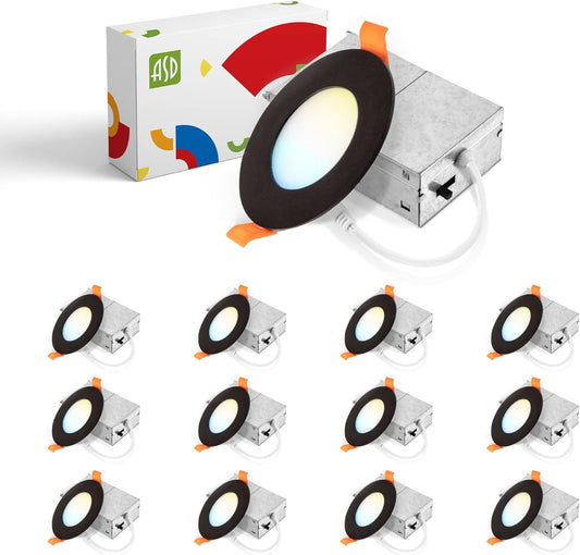 ASD Lighting LED Recessed Mini Panel Round 3inch 6W 120V Triac 2700/3000/3500/4000/5000K Black UL Energy Star 12 pack