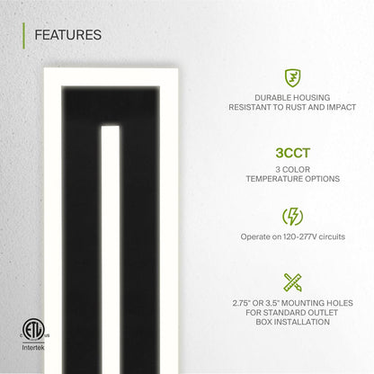 ASD Lighting LED Outdoor Wall Sconce with Center Light 18" 18W 120-277V CCT Selectable 3000/4000/5000K Dimmable Black ETL