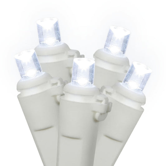 Vickerman 100 Cool White Wide Angle LED Single Mold Light on White Wire 34' Christmas Light Strand