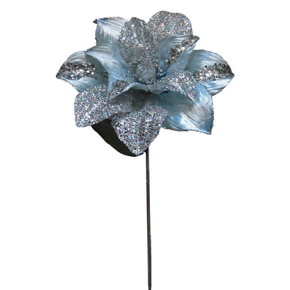 Vickerman 31" Silver Glitter Magnolia Artificial Christmas Pick