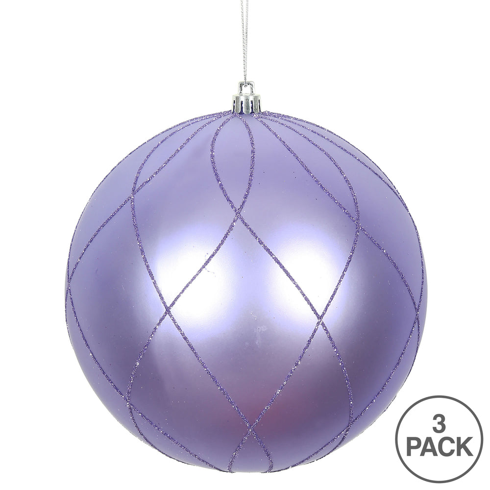 Vickerman 6" Lavender Matte and Glitter Swirl Ball Ornament 3 per Box