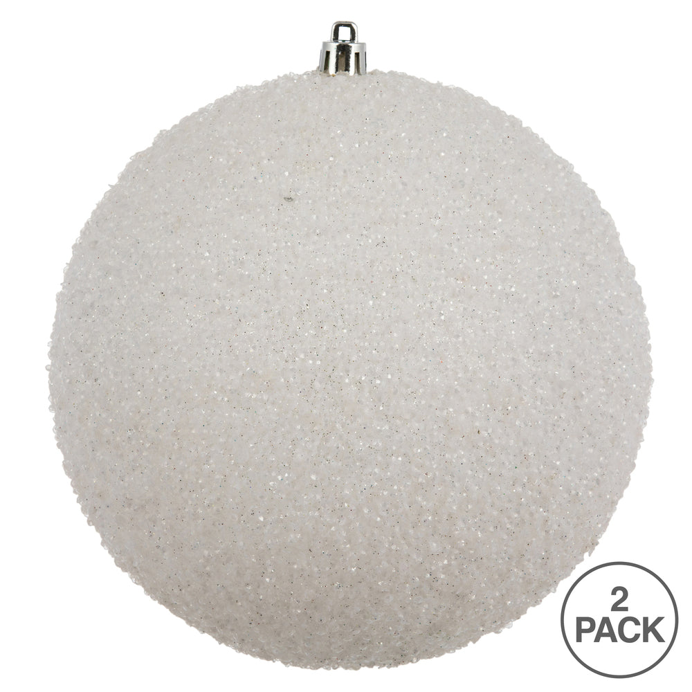 Vickerman 8" White Beaded Ball Ornament 2 per Bag