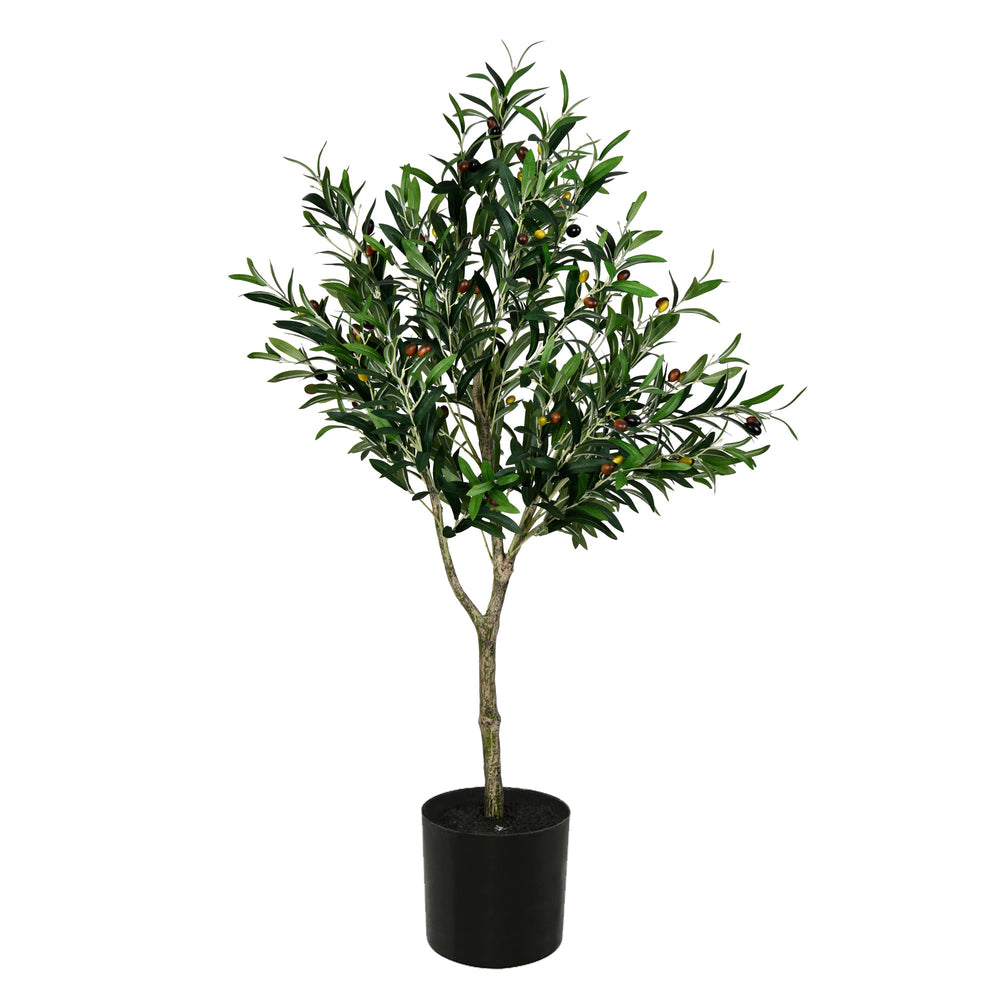 Vickerman 48" Artificial Green Olive Tree in Black Planters Pot.