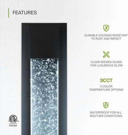 ASD Lighting LED Outdoor Wall Sconce 24 20W 120-277V CCT Selectable 3000/4000/5000K Dimmable Clear Seeded Glass, Black ETL