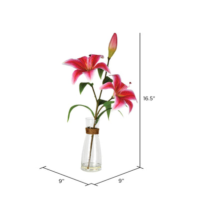 Vickerman 16.5" Artificial Pink Lily in Glass.