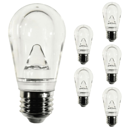 Damar- S14 LED String Light Bulb 0.55W-1.5W 60 Lumens 2700K Warm White E26 Medium Base Dimmable 100-130V Indoor& Outdoor Rated Pack of 6- Shatterproof Replacement Clear Bulb for Patio Backyard Cafe