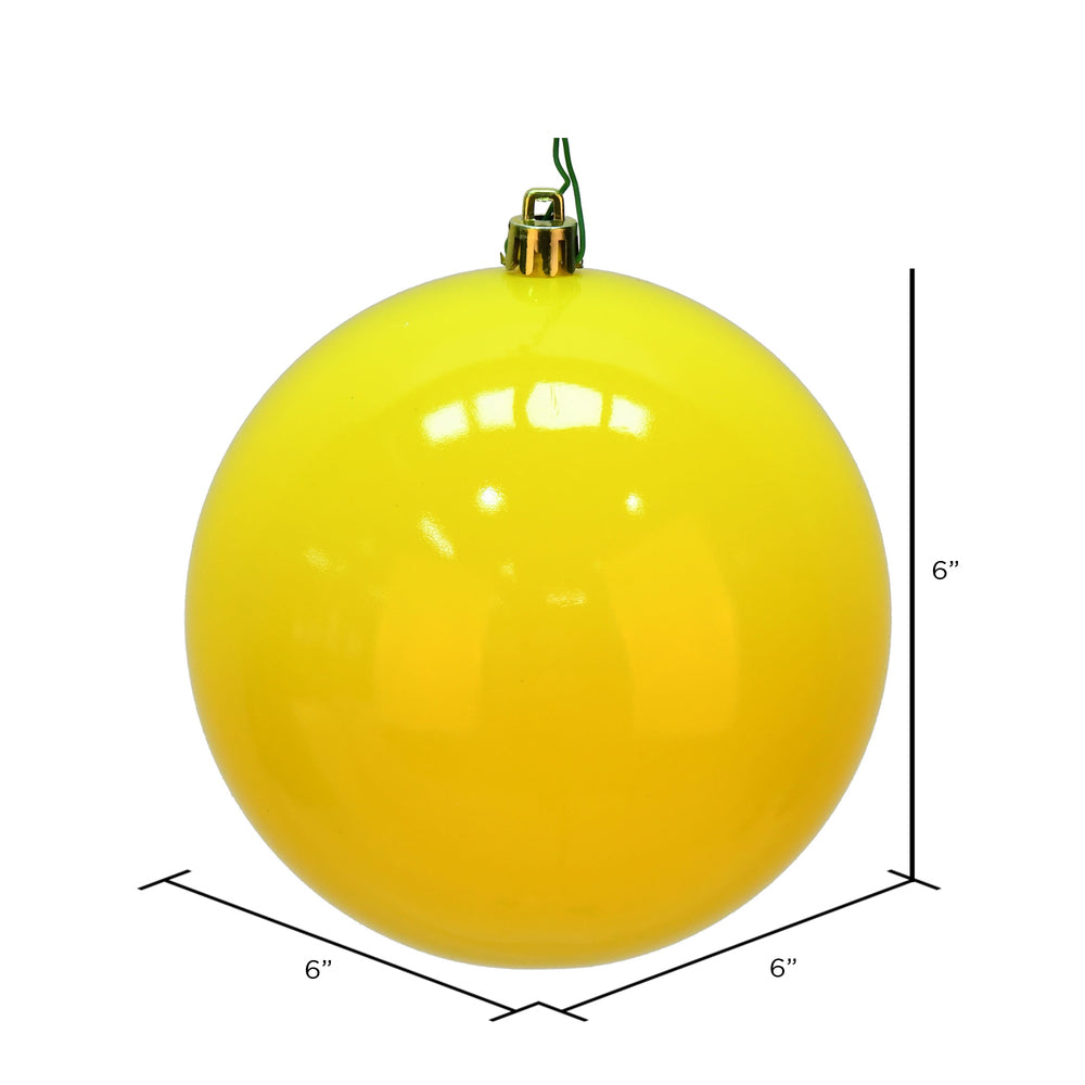Vickerman 6" Yellow Shiny Ball Ornament 4 per Bag