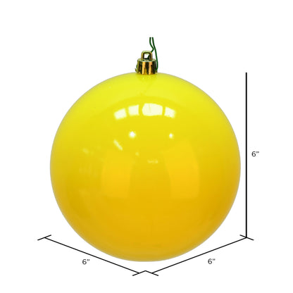 Vickerman 6" Yellow Shiny Ball Ornament 4 per Bag