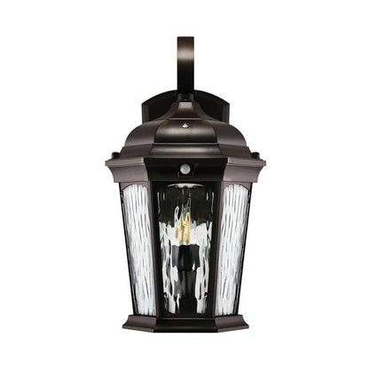Euri Lighting EFL-130W-MD Decorative Fixture LED Flickering Flame Lantern with Dual Security Light and Flame Mode Wet Rated Motion Sensor Dusk to Dawn, Bronze Finish with Water Glass