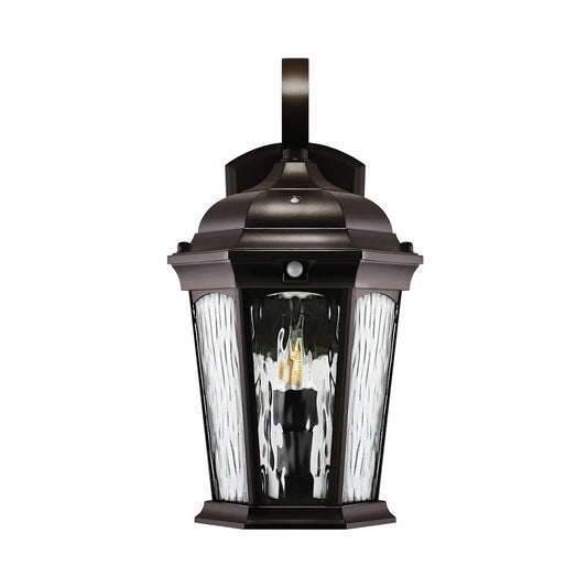 Euri Lighting EFL-130W-MD Decorative Fixture LED Flickering Flame Lantern with Dual Security Light and Flame Mode Wet Rated Motion Sensor Dusk to Dawn, Bronze Finish with Water Glass