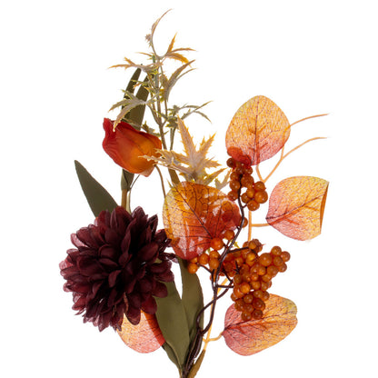 Vickerman 14" Orange and Burgundy Artificial Mixed Mum Chinese Lantern and Berry Wreath Candle Ring.
